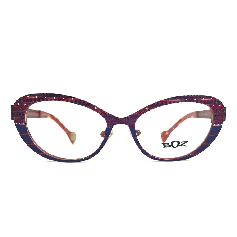 BOZ Eyeglasses Frames ZAZIE 2030 Blue Red Cat Eye Patterned 51-16-135